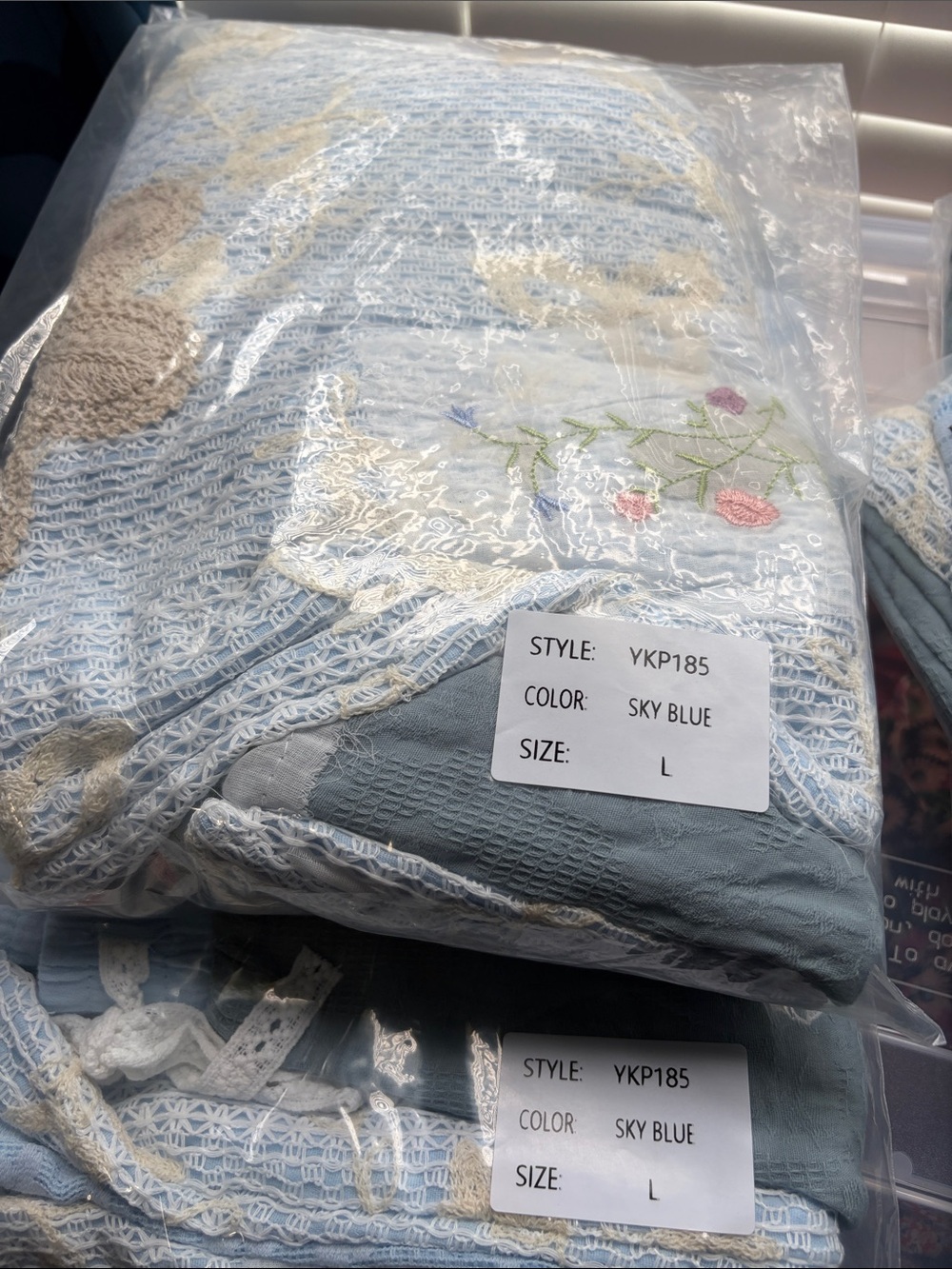 POL Sky Blue Elastic-Waist LINED Wide Leg Lace Patchwork Pants Size Large NWT - Picture 2 of 13
